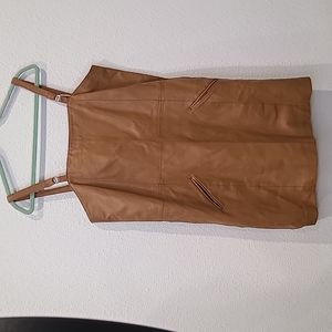 Vintage real leather mini dress tan brown XL